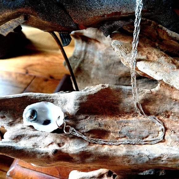 HandCrafted Oyster Shell Necklace With Freshwater PearlWith Sterling Silver - Picture 8 of 8